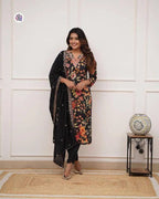 Pure Russian Silk Embroidery Kurti Bottom With Dupatta