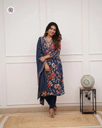 Pure Russian Silk Embroidery Kurti Bottom With Dupatta