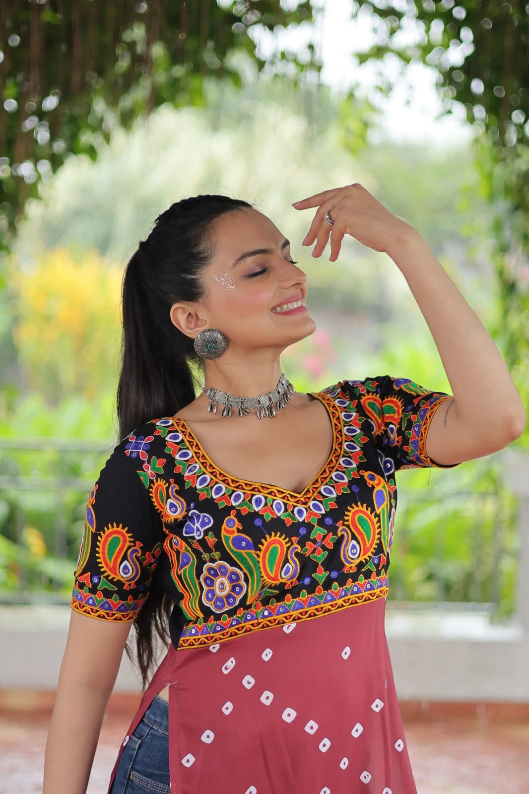 Rayon Printed Kutchi Gamthi Work Navratri Collection