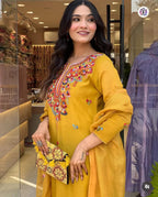 Mul Chanderi Thread Hand Work Kurti Bottom With Dupatta