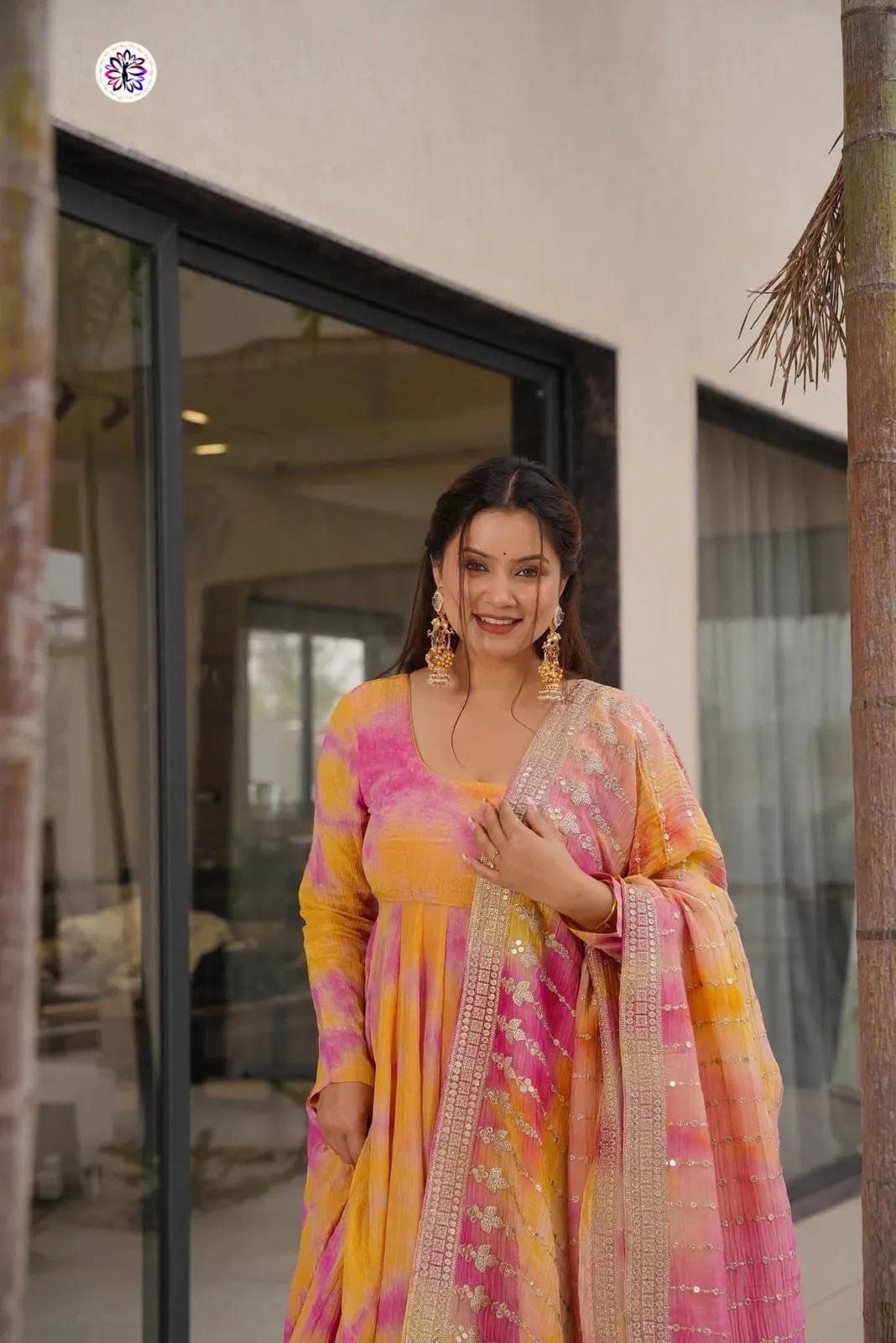 Chinon Silk Embroidery Kurti Bottom With Dupatta