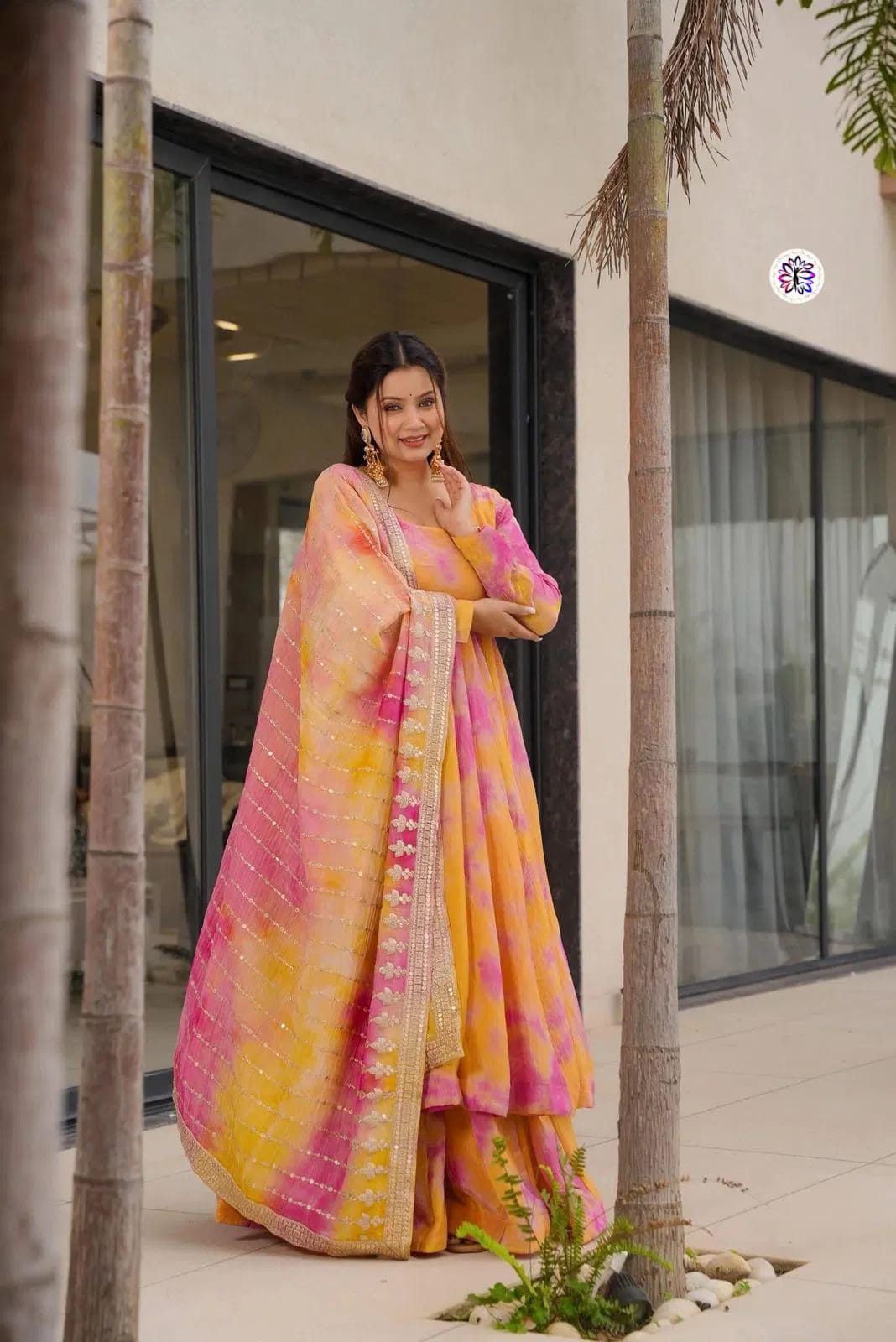 Chinon Silk Embroidery Kurti Bottom With Dupatta