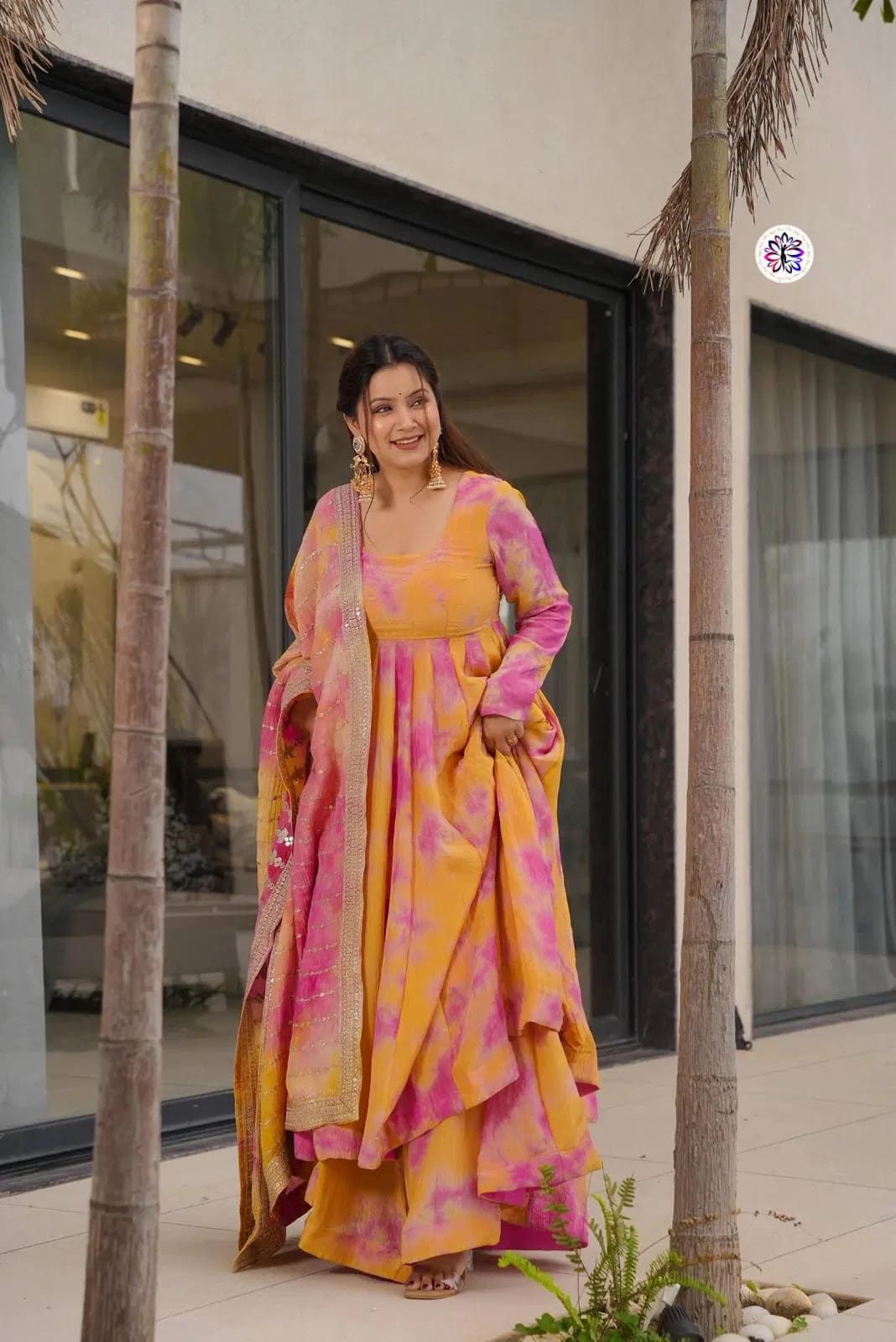 Chinon Silk Embroidery Kurti Bottom With Dupatta