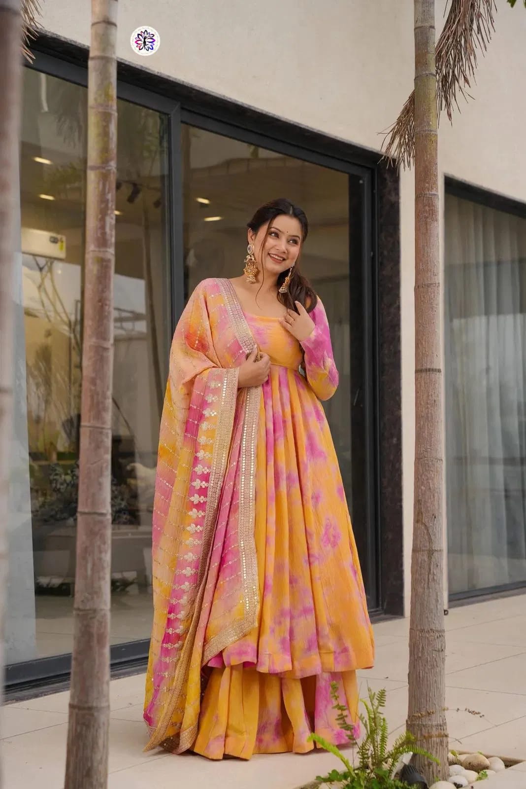 Chinon Silk Embroidery Kurti Bottom With Dupatta