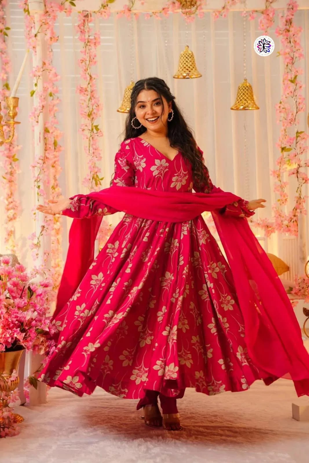 Pink Votikal Printed Kurti Bottom With Dupatta