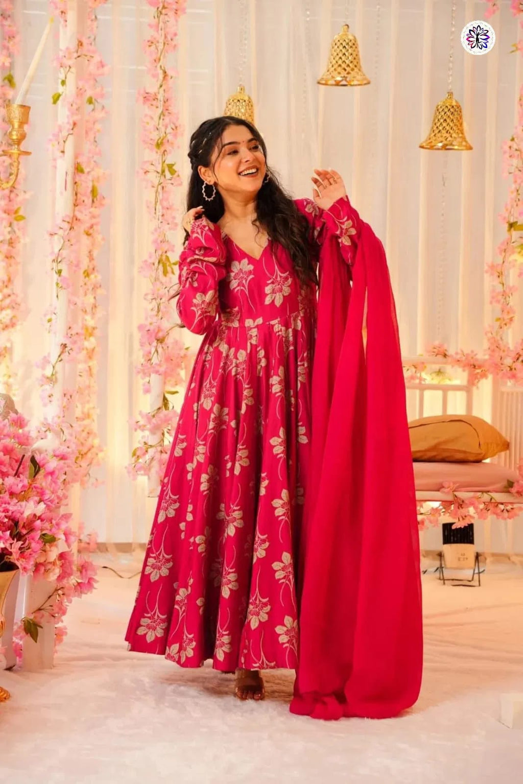 Pink Votikal Printed Kurti Bottom With Dupatta