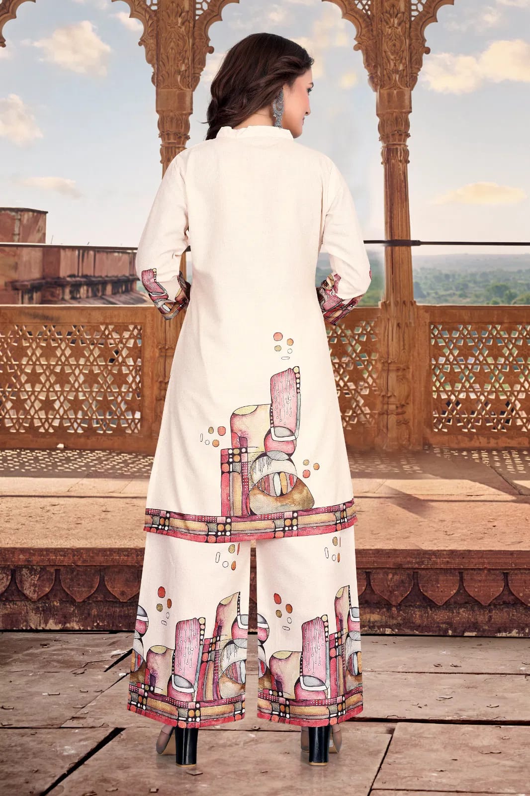 Poly Linen Flower Printed Weatern Co ord Set