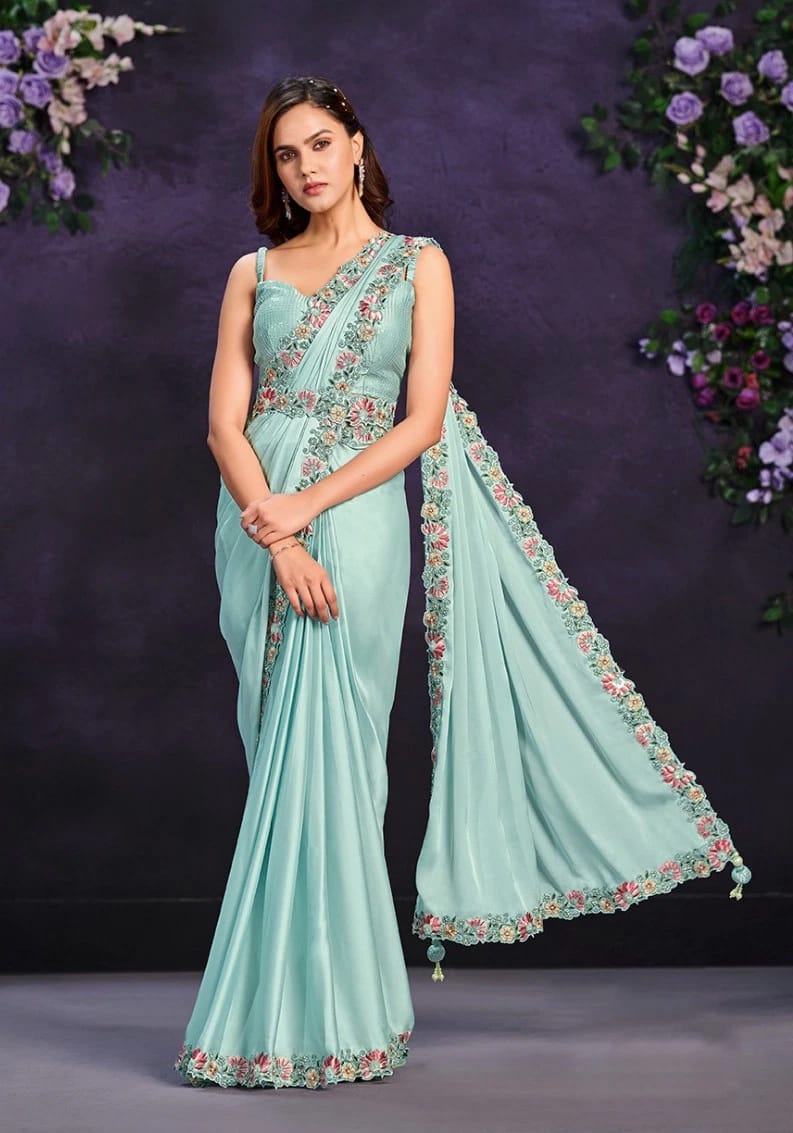 Gruhini Georgette Silk Gold Zari Weaving Border Saree Collection