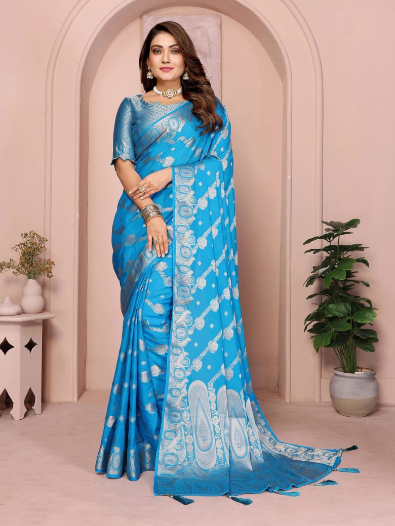 Gruhini Georgette Silk Gold Zari Weaving Border Saree Collection