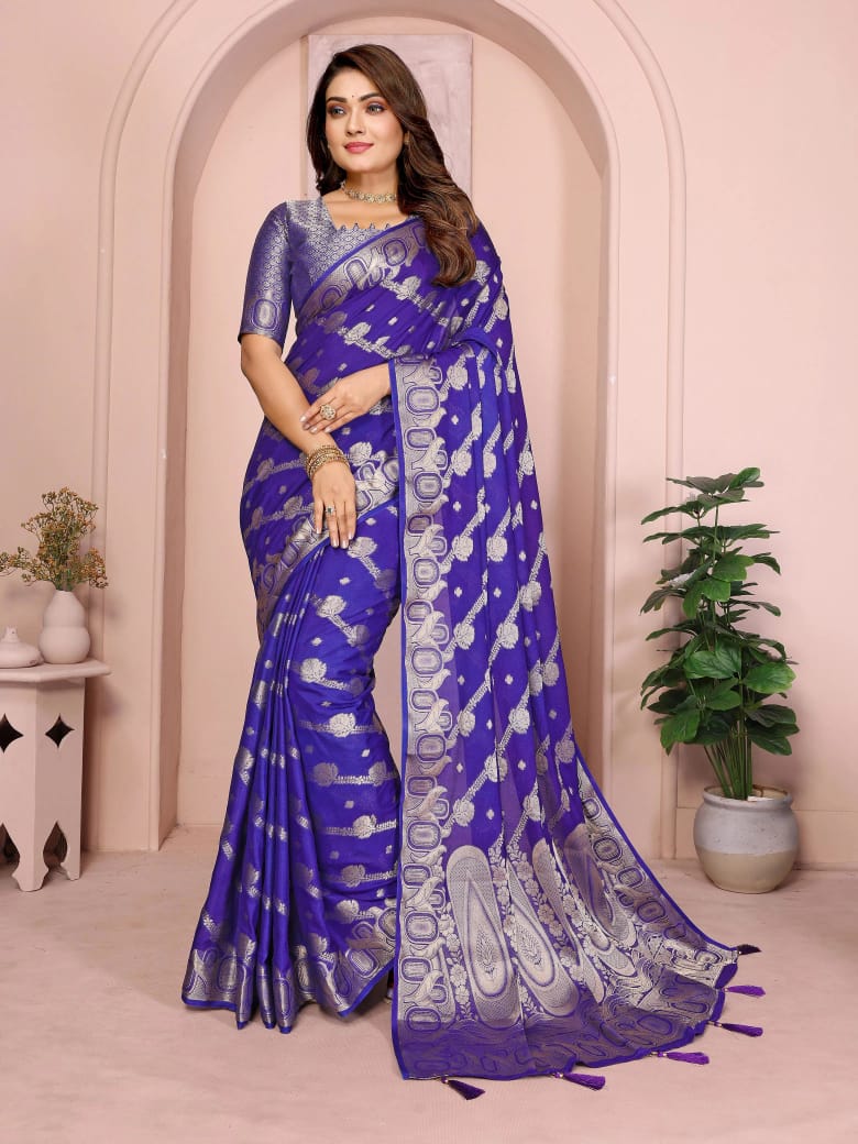 Gruhini Georgette Silk Gold Zari Weaving Border Saree Collection