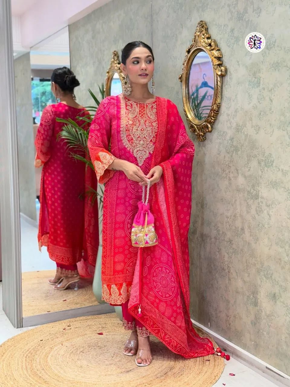 Pure Chinon Coding Sequins Kurti Bottom With Dupatta