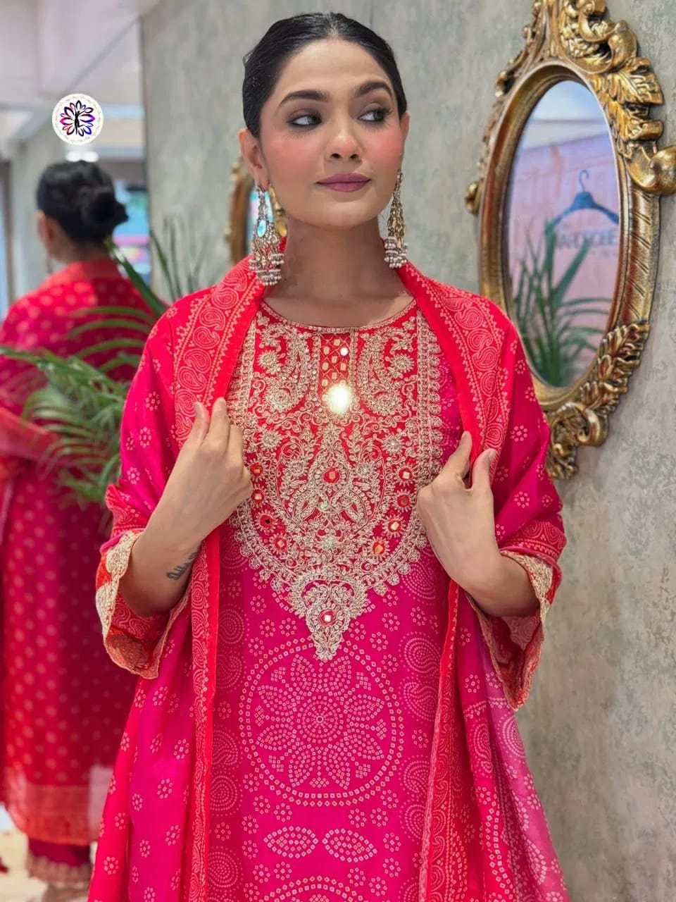 Pure Chinon Coding Sequins Kurti Bottom With Dupatta