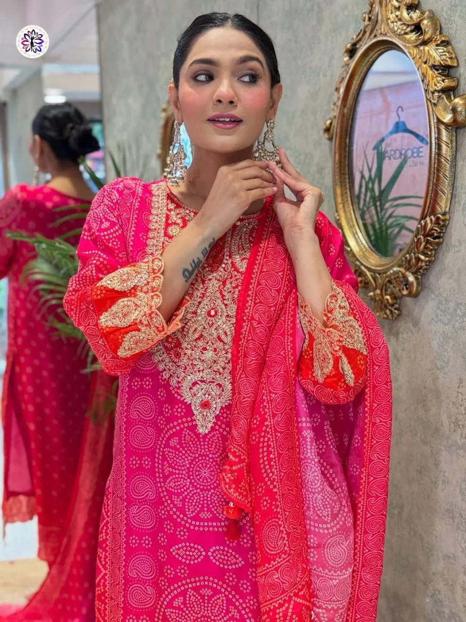 Pure Chinon Coding Sequins Kurti Bottom With Dupatta